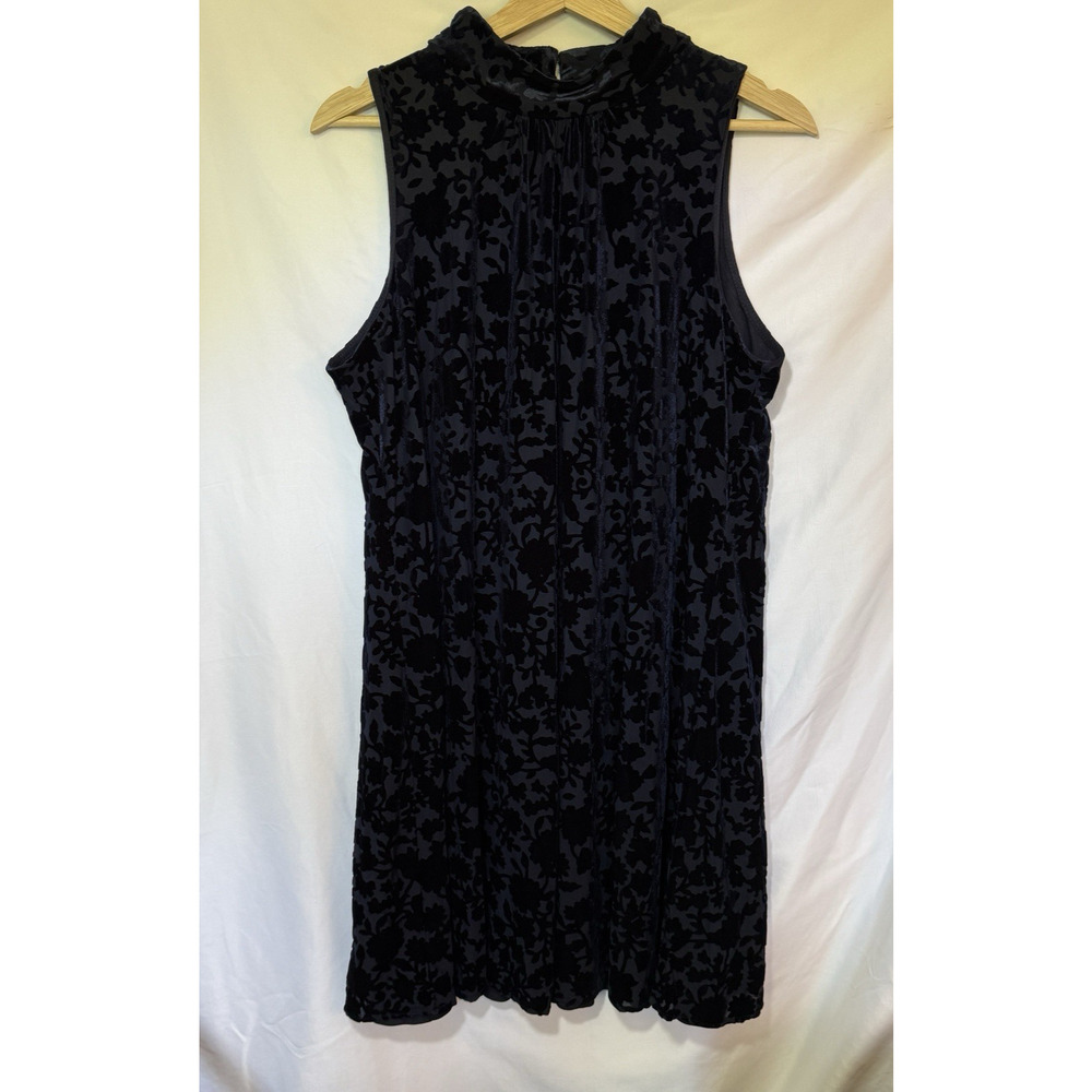 Blue Floral Velvet Burnout Sleeveless Womens Lined Dress Sz‎ 12 Whimsigoth Fairy